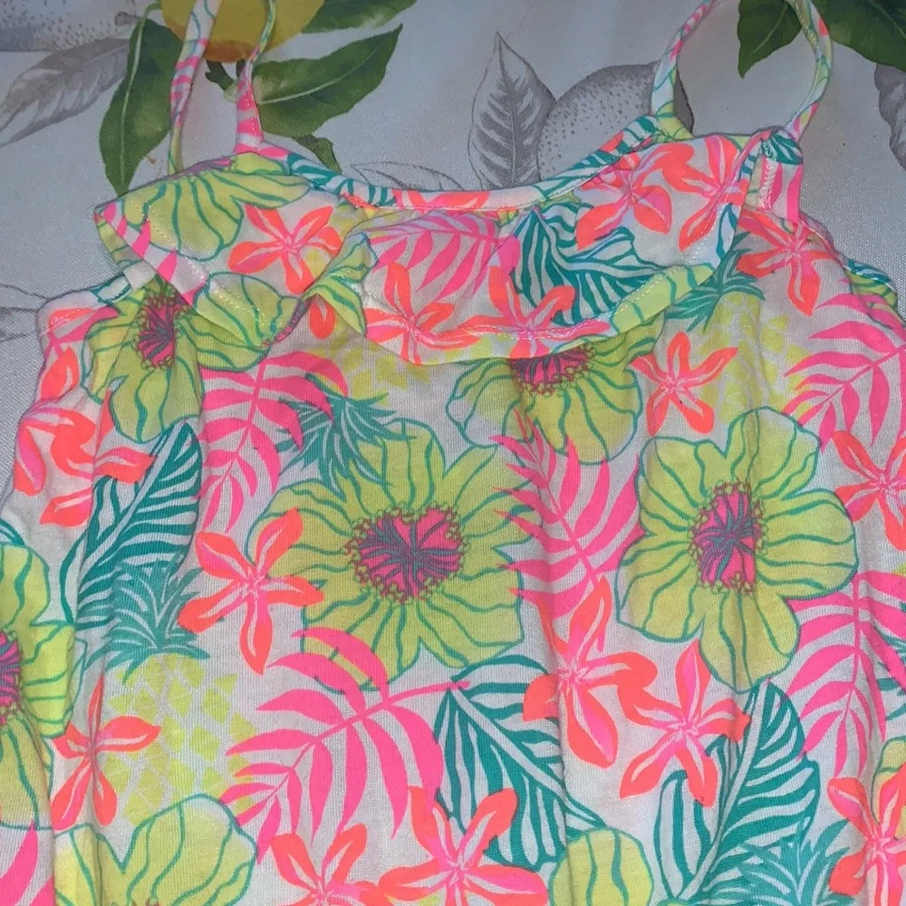 Extremely Me Bright Yellow, Green & Pink Romper sz Youth 10 EUC